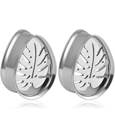 2PCS Simple Palm Leaves Hypoallergenic Stainless Steel 0g 2g Plugs Ear Gauges Tunnels Piercing Expander Stretchers Fashion Bo...