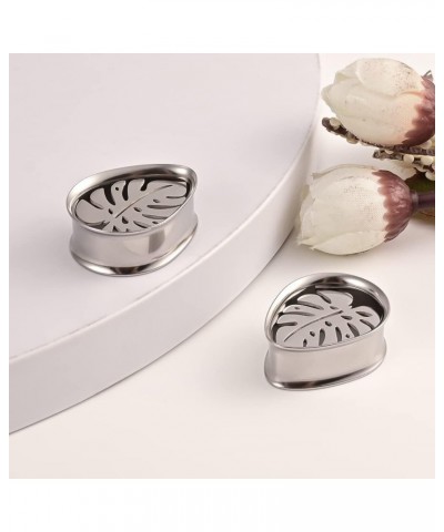 2PCS Simple Palm Leaves Hypoallergenic Stainless Steel 0g 2g Plugs Ear Gauges Tunnels Piercing Expander Stretchers Fashion Bo...