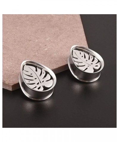 2PCS Simple Palm Leaves Hypoallergenic Stainless Steel 0g 2g Plugs Ear Gauges Tunnels Piercing Expander Stretchers Fashion Bo...