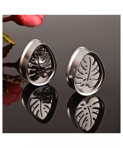 2PCS Simple Palm Leaves Hypoallergenic Stainless Steel 0g 2g Plugs Ear Gauges Tunnels Piercing Expander Stretchers Fashion Bo...