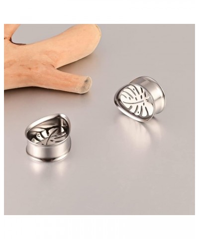 2PCS Simple Palm Leaves Hypoallergenic Stainless Steel 0g 2g Plugs Ear Gauges Tunnels Piercing Expander Stretchers Fashion Bo...