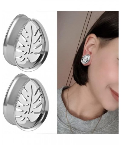 2PCS Simple Palm Leaves Hypoallergenic Stainless Steel 0g 2g Plugs Ear Gauges Tunnels Piercing Expander Stretchers Fashion Bo...