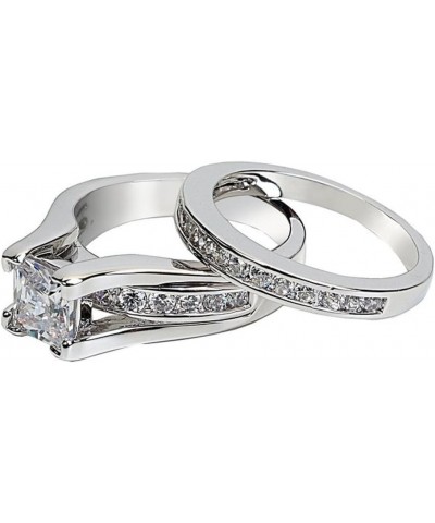 His and Hers Stainless Steel Princess Wedding Ring Set and Zirconia Wedding Band Women's Size 11 Men's 06mm Size 07 $22.07 Sets