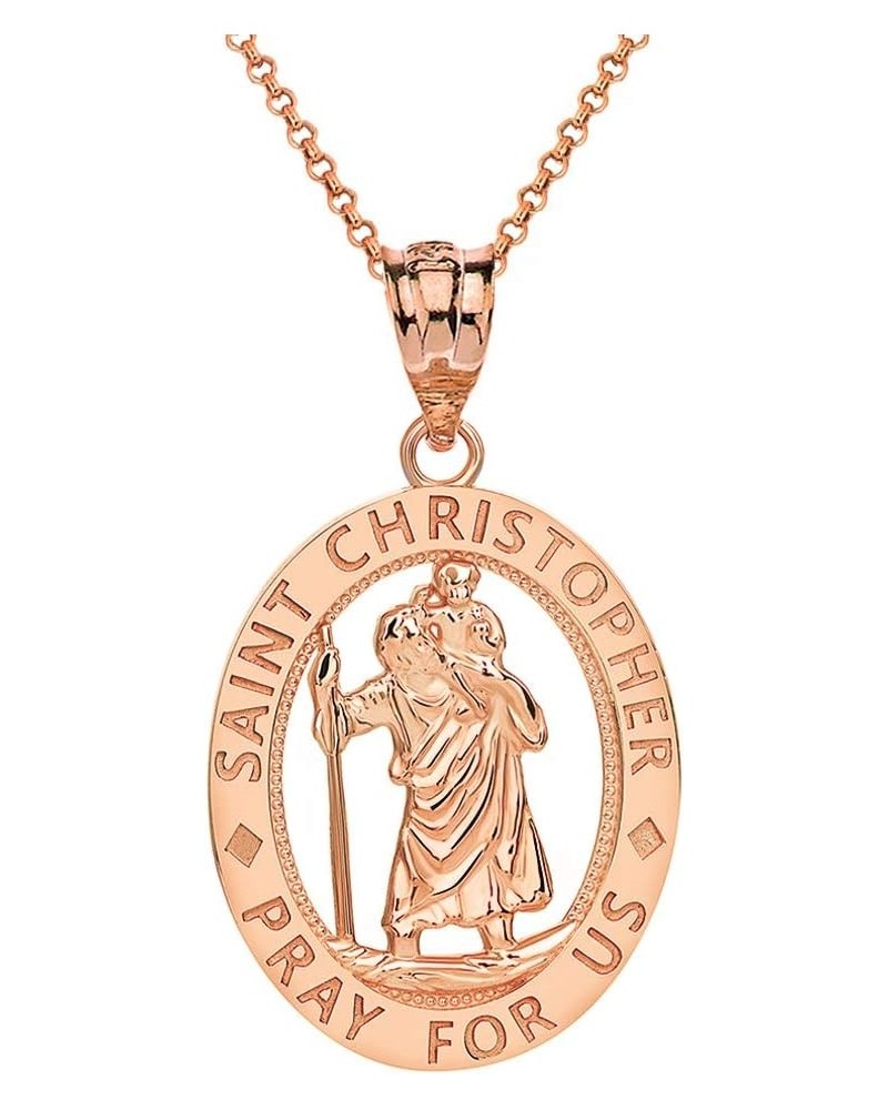 10k Gold Saint Christopher Pray for Us Oval Charm Pendant Necklace 20.0 Inches Rose Gold $56.99 Pendants