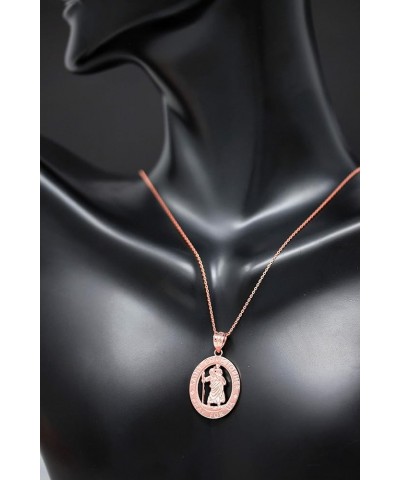 10k Gold Saint Christopher Pray for Us Oval Charm Pendant Necklace 20.0 Inches Rose Gold $56.99 Pendants