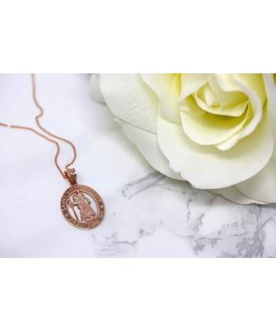 10k Gold Saint Christopher Pray for Us Oval Charm Pendant Necklace 20.0 Inches Rose Gold $56.99 Pendants