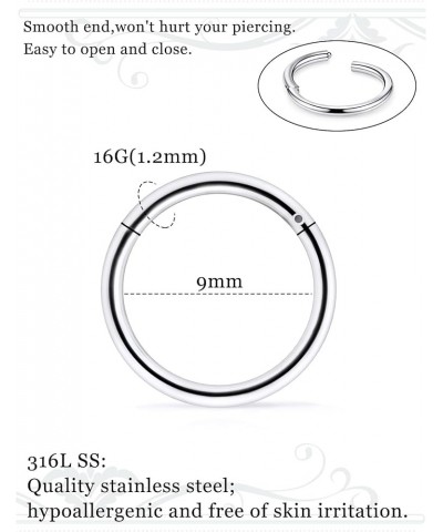 Nose Rings Hoops Surgical steel 18G 16G Septum Jewelry Hoop Earrings lip Rings,Clicker Nose Hoop Rings 6mm 8mm 10mm 12mm 14mm...