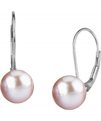 14K Gold AAAA Quality Round Genuine Pink Freshwater Cultured Pearl Leverback Earrings for Women White Gold 7.0-8.0mm $49.60 E...