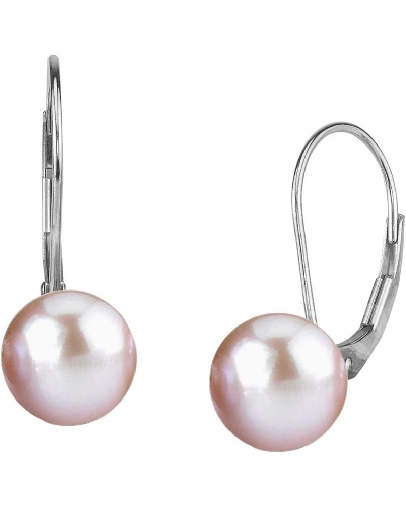 14K Gold AAAA Quality Round Genuine Pink Freshwater Cultured Pearl Leverback Earrings for Women White Gold 7.0-8.0mm $49.60 E...