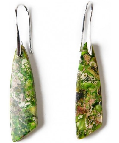 Imperial Jasper Stone Drop Earrings for Women Geometry Leaf Shape Waterdrop Jewelry Green $8.31 Earrings