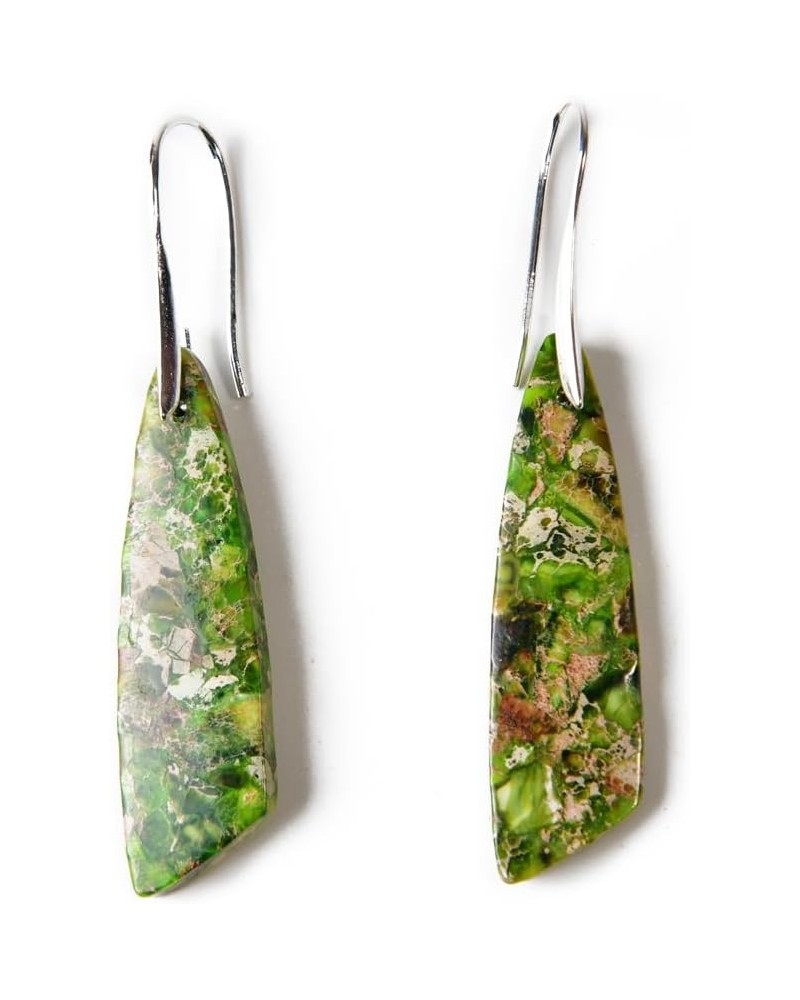 Imperial Jasper Stone Drop Earrings for Women Geometry Leaf Shape Waterdrop Jewelry Green $8.31 Earrings