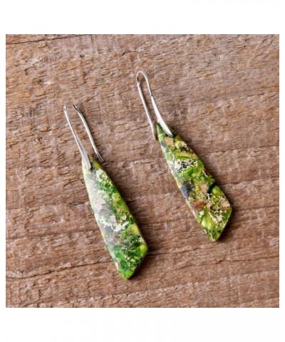 Imperial Jasper Stone Drop Earrings for Women Geometry Leaf Shape Waterdrop Jewelry Green $8.31 Earrings