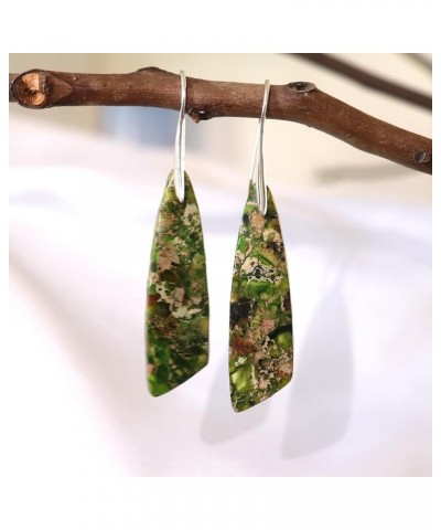 Imperial Jasper Stone Drop Earrings for Women Geometry Leaf Shape Waterdrop Jewelry Green $8.31 Earrings