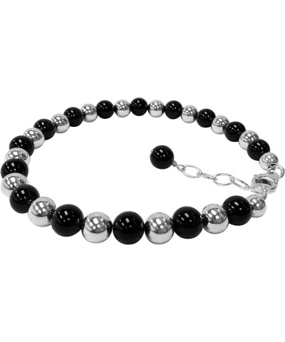 Round Black Onyx and Beads 7 to 9 inch Adjustable 925 Sterling Silver Bracelet for Women $13.33 Bracelets