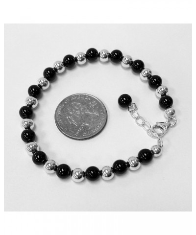 Round Black Onyx and Beads 7 to 9 inch Adjustable 925 Sterling Silver Bracelet for Women $13.33 Bracelets