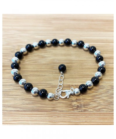 Round Black Onyx and Beads 7 to 9 inch Adjustable 925 Sterling Silver Bracelet for Women $13.33 Bracelets