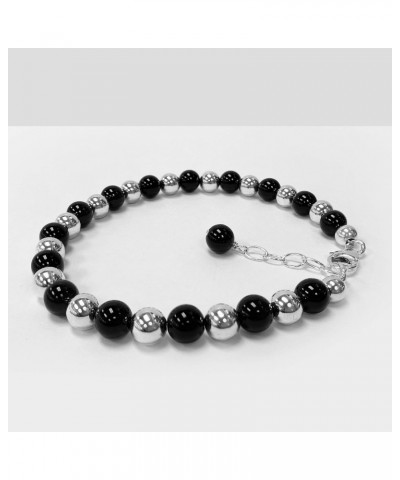 Round Black Onyx and Beads 7 to 9 inch Adjustable 925 Sterling Silver Bracelet for Women $13.33 Bracelets