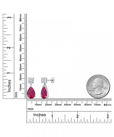 925 Sterling Silver Red Created Ruby and White Moissanite Teardrop Dangle Drop Earrings For Women (8.56 Cttw, Pear Shape 12X8...