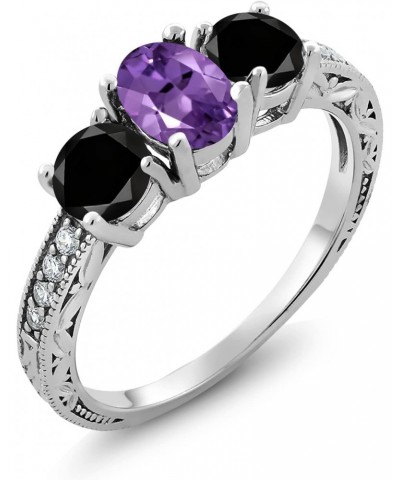 1.97 Ct Oval Purple Amethyst Black Diamond 925 Sterling Silver Moissanite Ring $128.00 Rings