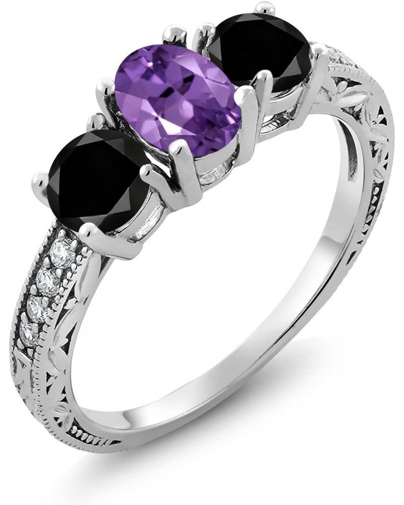 1.97 Ct Oval Purple Amethyst Black Diamond 925 Sterling Silver Moissanite Ring $128.00 Rings