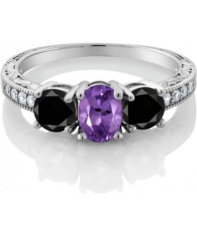 1.97 Ct Oval Purple Amethyst Black Diamond 925 Sterling Silver Moissanite Ring $128.00 Rings