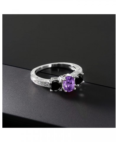 1.97 Ct Oval Purple Amethyst Black Diamond 925 Sterling Silver Moissanite Ring $128.00 Rings