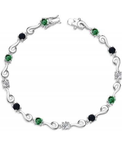 925 Sterling Silver Green Nano Emerald and Black Onyx and White Lab Grown Diamond Bracelet For Women (2.40 Cttw, Gemstone May...