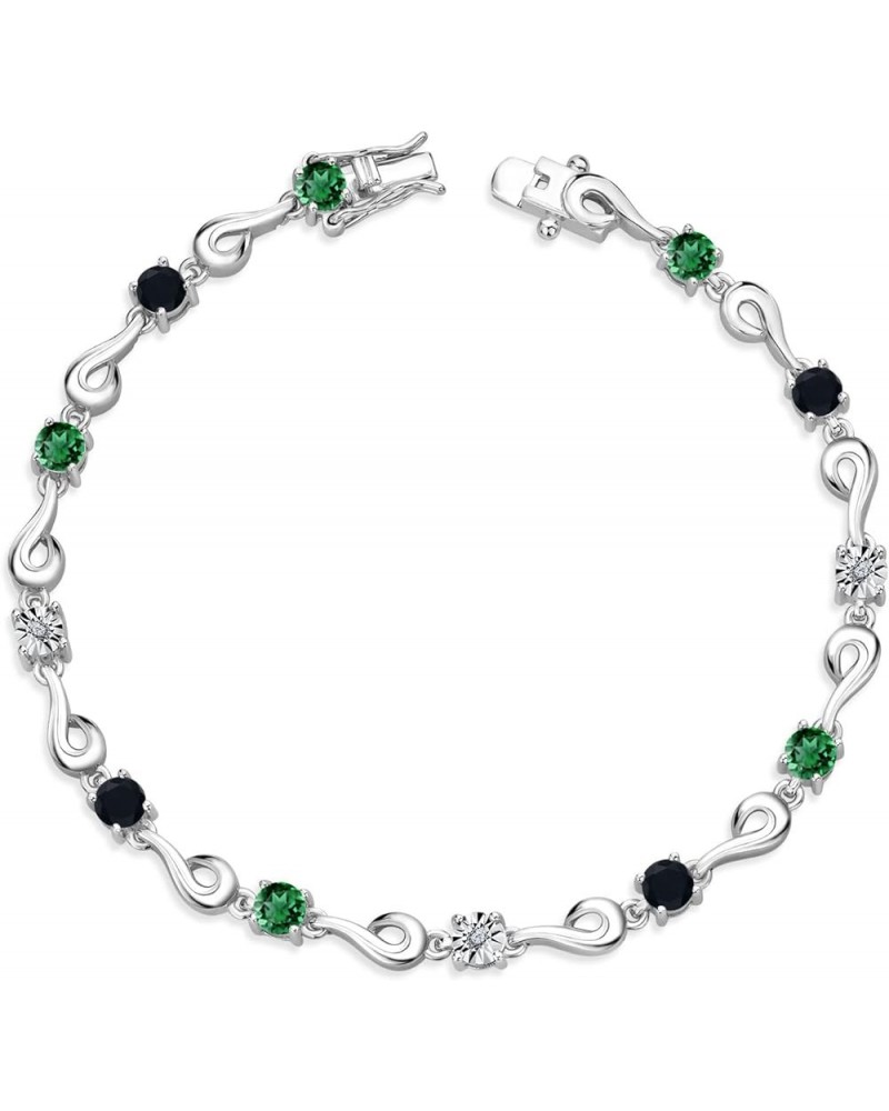 925 Sterling Silver Green Nano Emerald and Black Onyx and White Lab Grown Diamond Bracelet For Women (2.40 Cttw, Gemstone May...