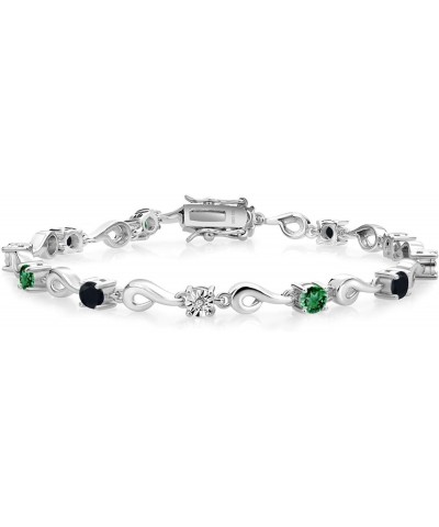 925 Sterling Silver Green Nano Emerald and Black Onyx and White Lab Grown Diamond Bracelet For Women (2.40 Cttw, Gemstone May...