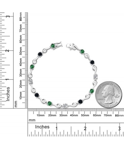 925 Sterling Silver Green Nano Emerald and Black Onyx and White Lab Grown Diamond Bracelet For Women (2.40 Cttw, Gemstone May...