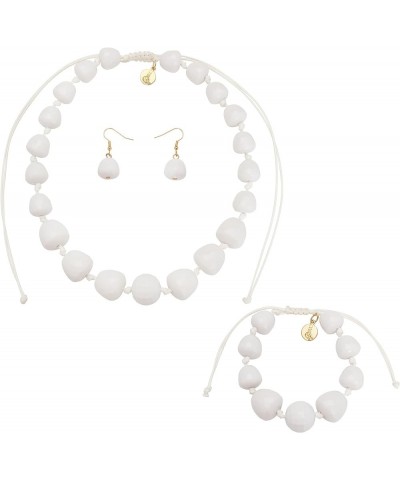 Adjustable Acrylic Large Bead Necklace Set with Chinese Knot Boho Statement Strand Necklaces Sets White $10.00 Necklaces