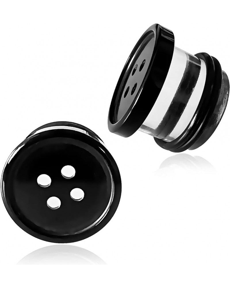 2Pcs Acrylic Plug Gauges for Ears Women Men Black White Button Plug Earrings, Single Flared Saddle Stretching Gauge Tunnels E...