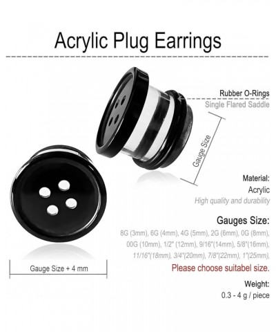 2Pcs Acrylic Plug Gauges for Ears Women Men Black White Button Plug Earrings, Single Flared Saddle Stretching Gauge Tunnels E...