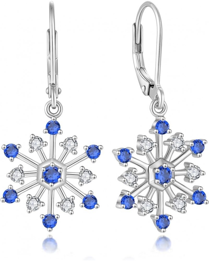 Snowflake Dangle Drop Leveback Earrings for Women 925 Sterling Silver 5A Cubic Zirconia Birthstone Hypoallergenic Earrings Je...