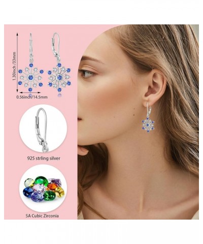 Snowflake Dangle Drop Leveback Earrings for Women 925 Sterling Silver 5A Cubic Zirconia Birthstone Hypoallergenic Earrings Je...