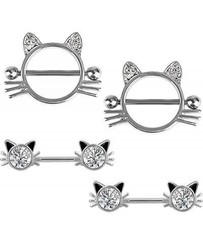 14G 316L Cute Animal Nipple Rings Stainless Steel Turtle Nipple Ring Cat Rabbit Nipple Barbell Rings Piercing Jewelry for Wom...