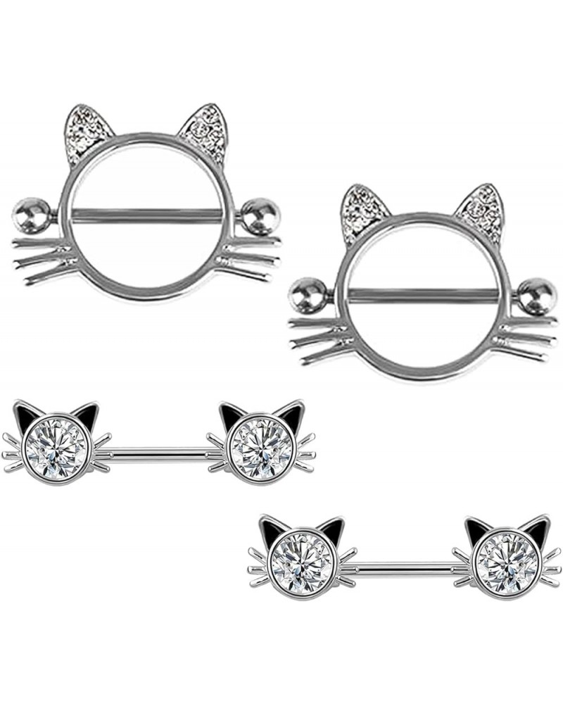 14G 316L Cute Animal Nipple Rings Stainless Steel Turtle Nipple Ring Cat Rabbit Nipple Barbell Rings Piercing Jewelry for Wom...