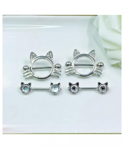 14G 316L Cute Animal Nipple Rings Stainless Steel Turtle Nipple Ring Cat Rabbit Nipple Barbell Rings Piercing Jewelry for Wom...