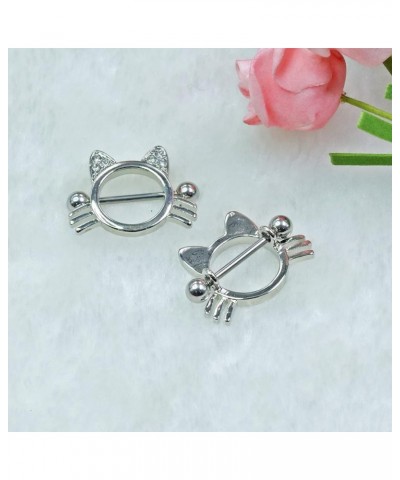 14G 316L Cute Animal Nipple Rings Stainless Steel Turtle Nipple Ring Cat Rabbit Nipple Barbell Rings Piercing Jewelry for Wom...