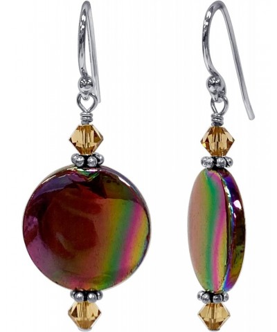 Mother of Pearl with Yellow Austrian Crystals 925 Sterling Silver Handmade Drop Earrings for Women $13.50 Earrings