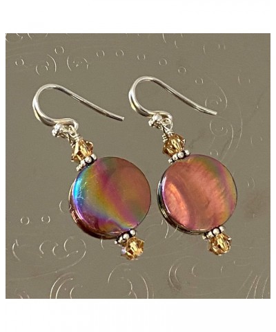 Mother of Pearl with Yellow Austrian Crystals 925 Sterling Silver Handmade Drop Earrings for Women $13.50 Earrings