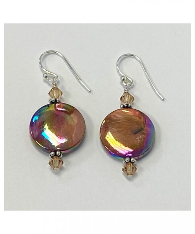 Mother of Pearl with Yellow Austrian Crystals 925 Sterling Silver Handmade Drop Earrings for Women $13.50 Earrings