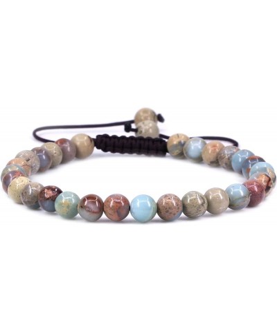 Gem Semi Precious Gemstones 6mm Round Beads Stone Crystal Adjustable Braided Bracelets Unisex Brown Serpentine $7.73 Bracelets