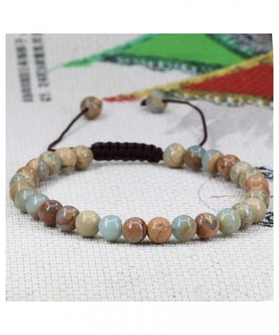 Gem Semi Precious Gemstones 6mm Round Beads Stone Crystal Adjustable Braided Bracelets Unisex Brown Serpentine $7.73 Bracelets