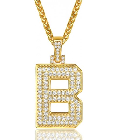 Men Cubic Zirconia 0-9 Number Pendant, Bling Initial Letter Necklace, Lucky Jewelry Necklace, Gold Plated/Silver Color-Send G...