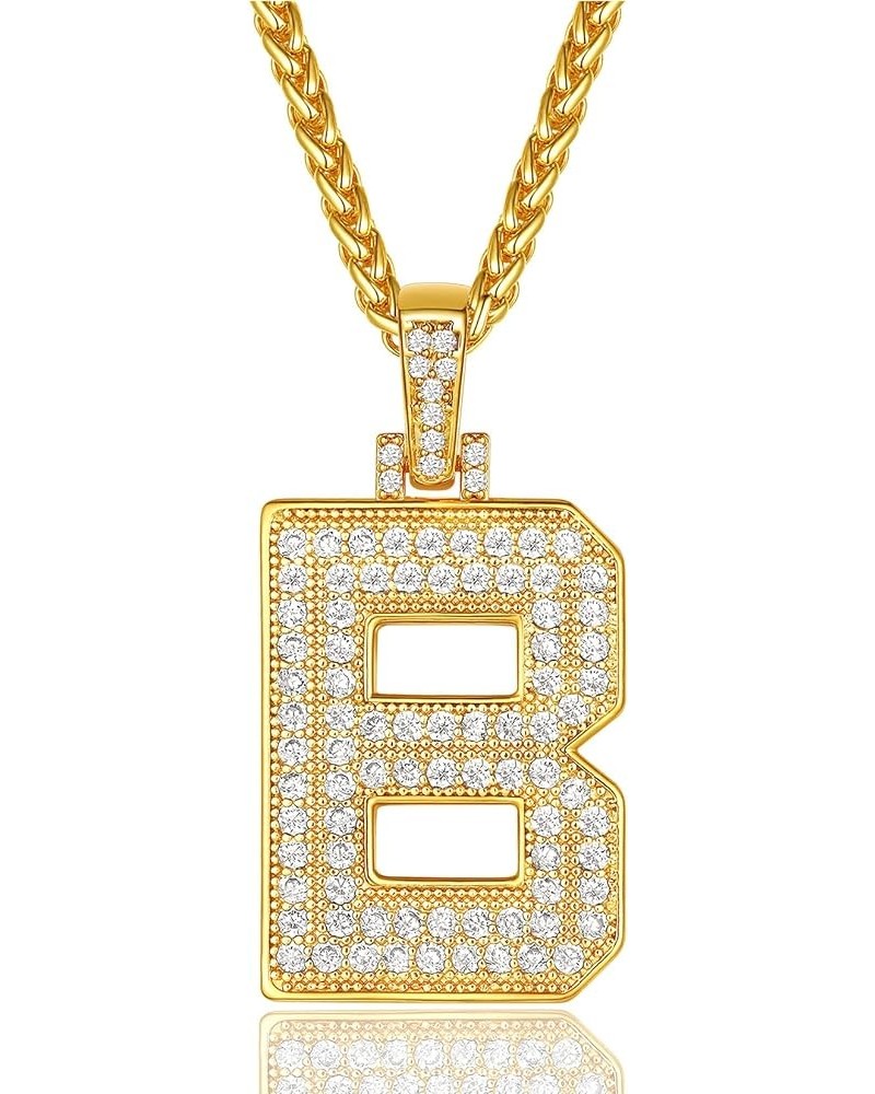 Men Cubic Zirconia 0-9 Number Pendant, Bling Initial Letter Necklace, Lucky Jewelry Necklace, Gold Plated/Silver Color-Send G...