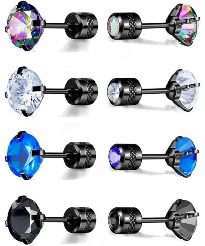 Pack of Titanium Round/Square CZ Screw Back Earrings Hypoallergenic for Sensitive Ears Colorful CZ Black $10.25 Earrings
