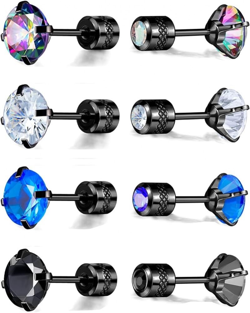 Pack of Titanium Round/Square CZ Screw Back Earrings Hypoallergenic for Sensitive Ears Colorful CZ Black $10.25 Earrings