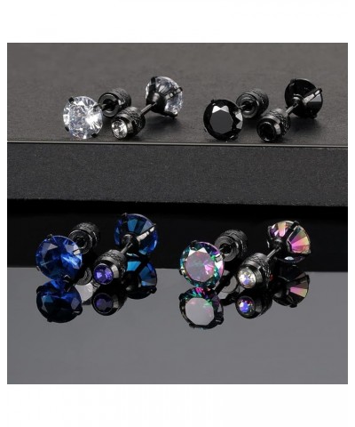 Pack of Titanium Round/Square CZ Screw Back Earrings Hypoallergenic for Sensitive Ears Colorful CZ Black $10.25 Earrings