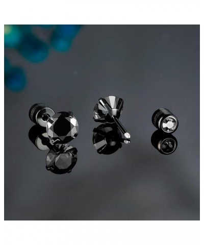 Pack of Titanium Round/Square CZ Screw Back Earrings Hypoallergenic for Sensitive Ears Colorful CZ Black $10.25 Earrings